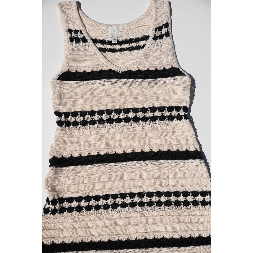 Joie Women's Knit Sweater Dress Size L Striped Sleeveless Midi Tan White Black - Picture 6 of 8